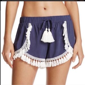 Surf Gypsy Navy Blue Tassel Trim Shorts-Small